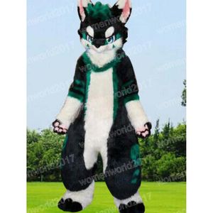 Halloween Vert Longue Fourrure Husky Chien Mascotte Costume Simulation Personnage De Dessin Animé Tenue Costume Carnaval Adultes Fête D'anniversaire Tenue Fantaisie pour Hommes Femmes