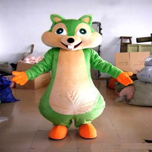 Costume de mascotte d'écureuil vert d'Halloween de haute qualité Personnaliser le personnage de thème d'anime de dessin animé Taille adulte Robe fantaisie de carnaval de Noël