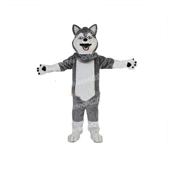 Costume de mascotte de loup Husky gris d'Halloween, tenue de personnage de dessin animé de haute qualité, costume unisexe pour adultes, robe fantaisie de carnaval de noël