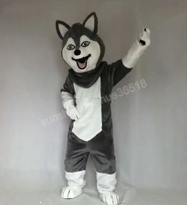 Halloween Gray Wolf Dog Mascot Kostuum Hoogwaardige cartoon thema Karakter Carnaval Unisex volwassenen Maat Kerst verjaardagsfeestje Fancy Outfit