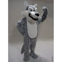 Disfraz de mascota de LOBO GRIS de Halloween, disfraz de conejito de Pascua, disfraz de peluche, disfraz, disfraz publicitario, disfraz de fiesta de cumpleaños