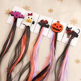 Extensiones de cabello de Halloween Accesorios Peluca Barretter para niños Niñas Colas de caballo Horquillas Calabaza Fantasma Gato Murciélago Cabeza Clips Fiesta Cosplay Bobby Pins Horquilla M4175