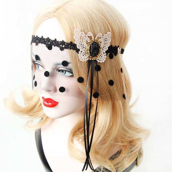 Halloween Half Face Mask Velo negro con puntos White Butterfly Lace Masquerada Princesas Masks Dance Dance Girls Accesorios para el cabello