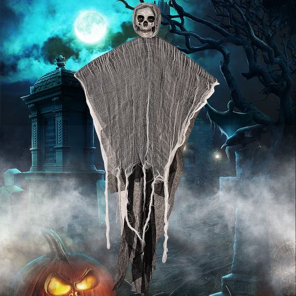Décorations fantômes à suspendre pour Halloween, 35,5 pouces, squelette fantôme avec bras pliables pour Halloween, porche, cour, arbre de jardin, intérieur et extérieur, fournitures de décoration effrayantes