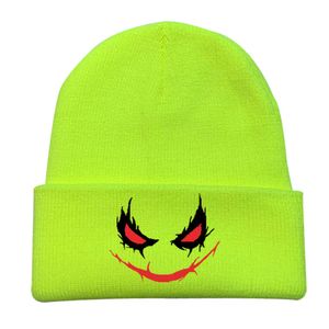 Les chapeaux d'Halloween sont drôles et mignons pour les enfants et les adultes. Halloween Prank Horror Smiley Face imprimé tricoté chapeau fil chapeau chaud chapeau mode froid chapeau pour hommes et femmes