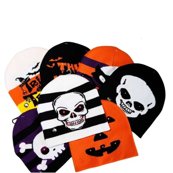 Los Sombreros De Halloween Son Divertidos Y Lindos Para Niños Y Adultos Expresión De Terror De Halloween Sombrero De Punto Con Luz Resplandor Truco Calavera Fantasma Con Linterna Colorida Sombrero De Frijol De Fiesta