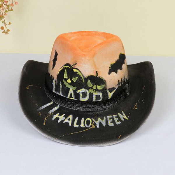 Les Chapeaux D'Halloween Sont Drôles Et Mignons Pour Les Enfants Et Les Adultes Nouveau Chapeau D'Halloween Fête Chapeau De Cowboy Coloré Peint À La Main Chapeau À Motif De Tête De Crâne De Boule