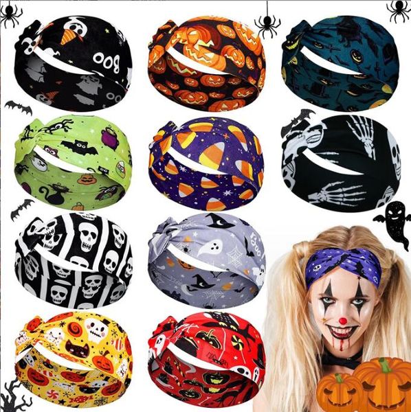 Diadema de Halloween disfraz de Navidad divertido Cosplay calavera pirata calabaza Bowknot diadema Yoga correr banda para el cabello accesorios para el cabello