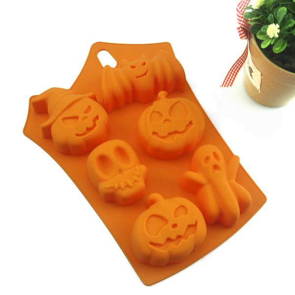 Stampo per torta in silicone stile vacanza di Halloween 6 cavità Zucca Fantasma a forma di pipistrello Biscotti Stampi per cioccolato Strumenti per la cottura di torte fai-da-te