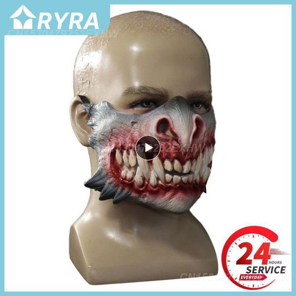 Máscara de terror de Halloween Dientes de zombi Variación de media cara Máscara de terror Fiesta de Halloween Cosplay Disfraz Accesorios faciales Suministros Venta