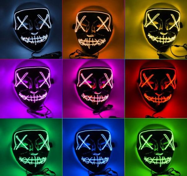 Halloween Horror Masks LED Masque brillant Purge Masques Masque Mascara Costume DJ Party Light Up Masks Glow in Dark 10 Colors Party 6815241