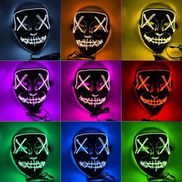 Halloween Horror Masks Led Glowing Mask V Purge verkiezingskostuum DJ Party Light Up Glow in Dark Colors