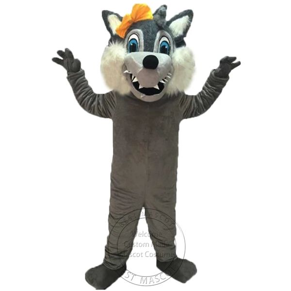 Ventas calientes de Halloween Disfraz de mascota de lobo femenino gris grande malo para fiesta Personaje de dibujos animados Venta de mascota envío gratis soporte de personalización