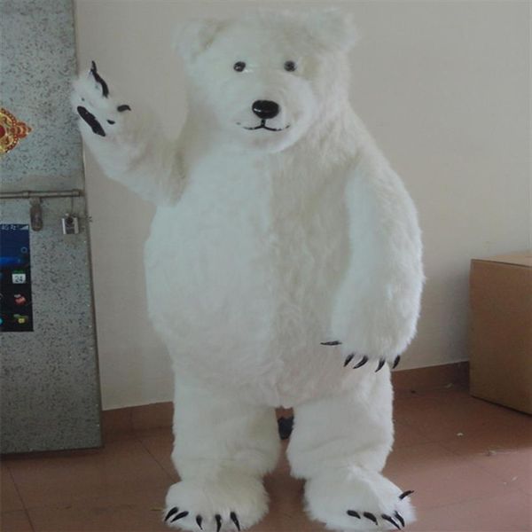 Disfraz de mascota de oso polar enorme de Halloween, tamaño adulto de calidad superior, dibujos animados de felpa, osos blancos gordos, disfraces de fiesta de Carnaval de Navidad 220F