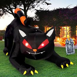 Halloween opblaasbaar 18m zwart kat speelgoed shakes hoofd spook led lichten indoor buitentuin luchtgeblazen decoratie fun feestdisplay 240407