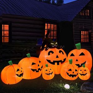 Halloween-opblaasboten Pompoen Buitendecoratie met ingebouwde LED's Opblaasfeest Feestelijke tuin Tuingazon Decor 7 5FT Long244e