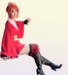 Halloween Japan Anime Women Gintama Kagura Cosplay Kostuum Kimono Dress Uniform Cloak Volledige set Aziatische maat 1301552