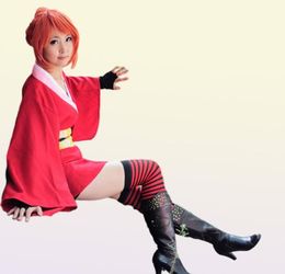Halloween Japan Anime Femmes Gintama Kagura Cosplay Costume kimono robe uniforme Cloak complet Set Asian Taille 9231840