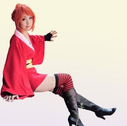 Halloween Japan Anime Femmes Gintama Kagura Cosplay Costume kimono robe uniforme Cloak complet Set Asian Taille 1169349
