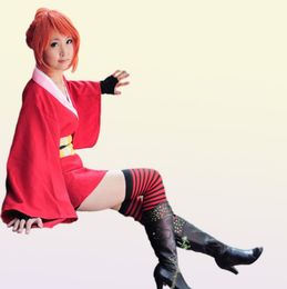 Halloween Japan Anime Vrouwen GINTAMA Kagura Cosplay Kostuum Kimono Jurk Uniform Mantel Volledige Set Aziatische Grootte 3705046