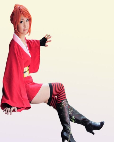 Halloween Japón Anime mujeres GINTAMA Kagura Cosplay disfraz kimono vestido uniforme capa conjunto completo tamaño asiático 6792209