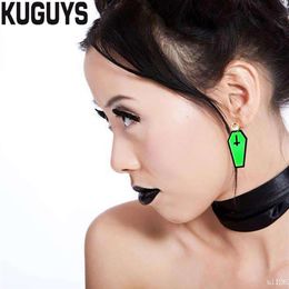 Boucles d'oreilles pendantes en forme de cercueil pour femmes, bijoux d'halloween, croix verte, accessoires en acrylique à la mode, 2931