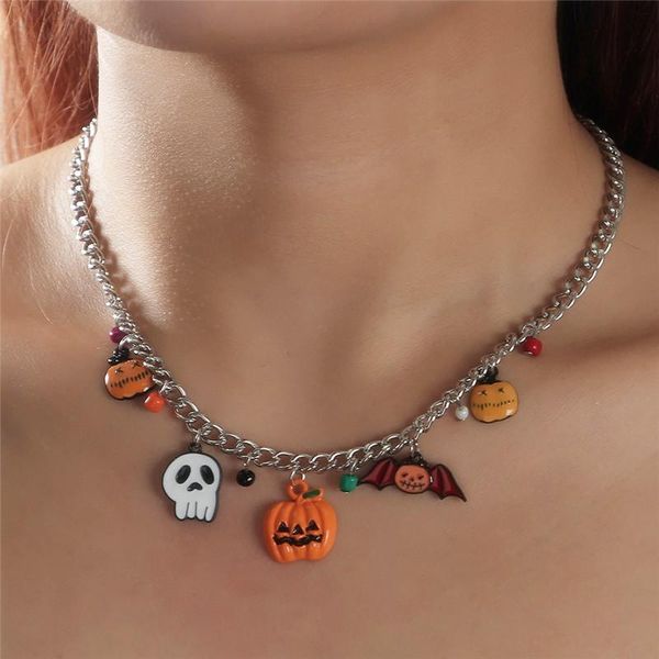 Halloween Bijoux Citrouille Chauve-Souris Fantôme Pendentif Colliers Alliage Argent Plaqué Chaînes Europe Sautoirs Collier Pour Femmes Cadeau De Fête