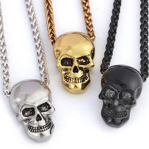 Collier de crâne de bijoux d'Halloween Chaîne de gothique en acier inoxydable Chaîne de pendentif pour hommes Femmes Punk Gold Gold Black Sliver Color331W