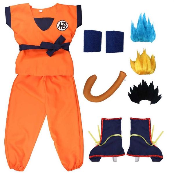 Trajes de Halloween para niños y adultos, disfraz de Son Goku, disfraz de superhéroes de Anime, mono, disfraz de pelo negro, vestido Y0903345S