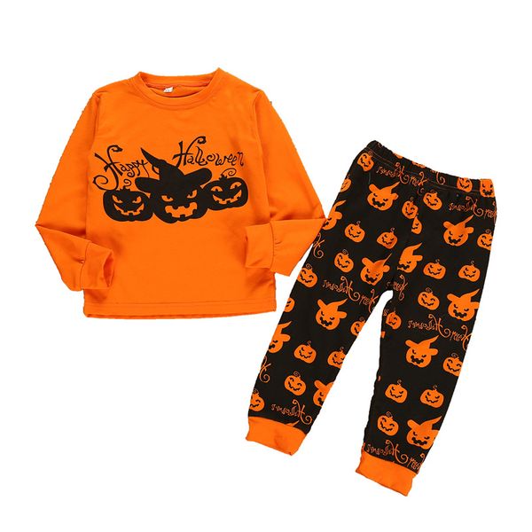 Halloween enfants garçons vêtements ensemble citrouille lettre imprimé hauts à manches longues + dessin animé diable pantalons longs 2 pièces/ensemble bébé Halloween Costume M289