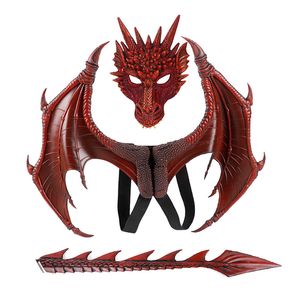 Propiedades de ropa para niños de Halloween Props de cosplay Dragon Wings Mask Tail 3pcs Fiesta Vestimle Disfraz de niños