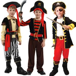 Halloween Kids Pirate Kostuum met hoed Fancy jongens meisjes outfit sets voor kinderen verjaardagsfeestje school carnaval jurk geen wapen q0910