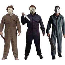 Halloween mata a MichaelMyers Michael Myers Cosplay Viene Adultos Conjunto unisex Body Mono Máscara Traje Ropa Halloween T220808