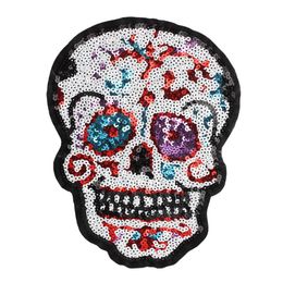 Halloween grote lovertjes schedel borduurwerk patch tas naai applique decoratieve kledingaccessoires285C
