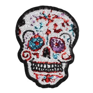 Halloween grote lovertjes schedel borduurwerk patch tas naai applique decoratieve kledingaccessoires200a