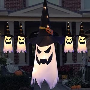 Halloween LED clignotant léger suspendu fantôme fantôme Halloween Dress Up Wizard Hat Hat LAMP accessoires d'horreur pour la décoration du bar à la maison