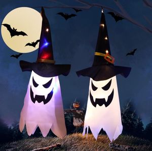 Halloween Led flitsende lichte hoeden hangen Ghost Halloween Party Dress Up Gloeiende Wizard Hat Lamp Horror Props for Home Bar Decoration SN4658