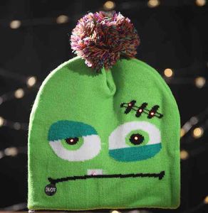 Gorro con luz LED para Halloween, gorro cálido para niños y adultos, gorro de punto de fantasma de calabaza, gorros festivos, suministros divertidos para disfraces de fiesta