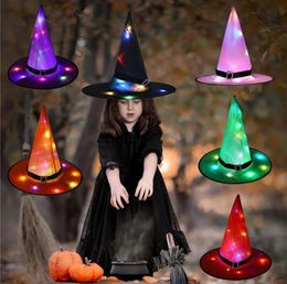 Halloween leidde Luminous Witch Hat Decor gloeiende heksen hoeden voor Halloween Party Outdoor Yard Decoration Glow In Dark Props Kid speelgoed