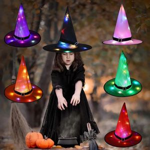 Halloween leidde Luminous Witch Hat Gling For Farty Hats Outdoor Yard Decor Glow In Dark Props Kid Toy RRE14313