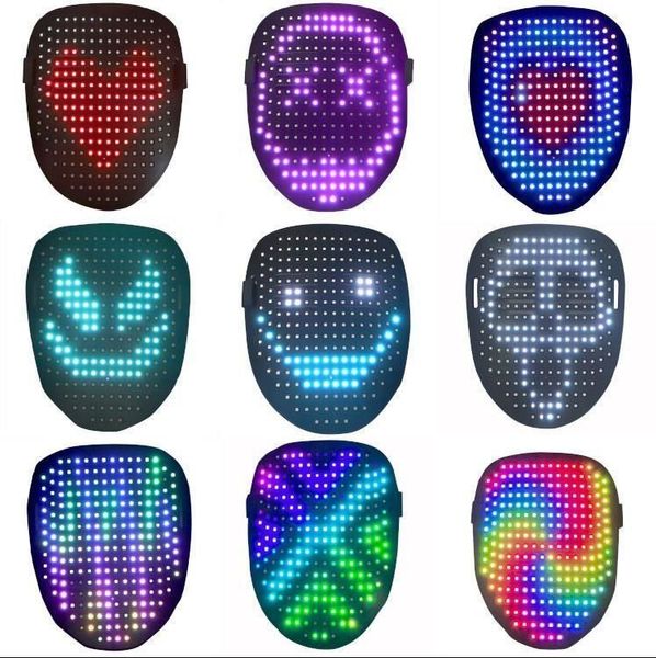 Máscara LED de Halloween Máscara luminosa 25 imágenes dinámicas 25 imágenes fijas que cambian la cara Fiesta de inducción Barra de baile Atmósfera propss RRE14745