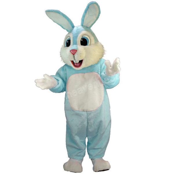 Costume de mascotte de lapin bleu clair d'Halloween, personnage de thème animal de dessin animé de qualité supérieure, carnaval unisexe, taille adulte, tenue fantaisie de fête d'anniversaire de Noël