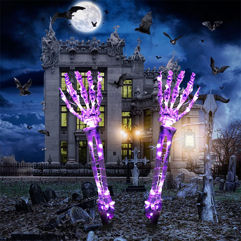 Halloweenowe dekoracje światła, słoneczne szkieletowe szkieletowe stawki ramię, 40 led ciepłe białe 8 trybów światła, bateria świąteczna impreza domowa horror horror dekoracje ogrodowe