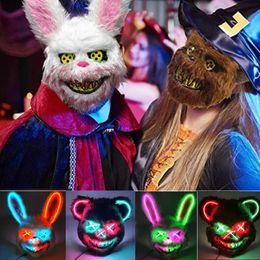 Halloween Light Up Horror Animal Masker LED Lichtgevend Bloody Bear Masker Knipperend Neon Cosplay Scary Masquerade Party Mask Supplies 240307