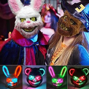 Halloween Light Up Horreur Animal Masque LED Lumineux Sanglant Ours Masque Clignotant Néon Cosplay Effrayant Mascarade Masque Fournitures 240307