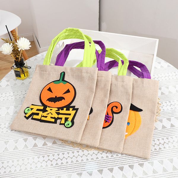 Halloween Lin Wrap Sac Citrouille Chat Bonbons Sacs Tissu Non Tissé Enfants Marché Maternelle Festival Cadeau 3 8cl Q2