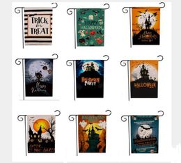 Halloween Linen Yard Garden Flag Trick Treat Ghost Happy Gardens Decoración Banderas para exteriores Patios decorativos de doble cara 9 Estilo SN2762