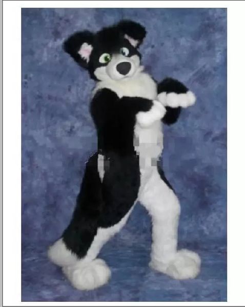 Disfraz de Mascota de perro Husky negro de piel larga de Halloween, traje de fantasía de animales para adultos de zorro, traje de piel Unisex