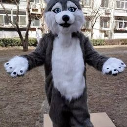 Halloween Long Fur Husky Dog Fursuit Furry Mascot -kostuumpak Adult Party Game Dress Outdoor Performance Props