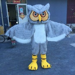 Halloween Long Furry Grey Owl Mascot Costume Haute Qualité Personnaliser Cartoon Anime thème personnage Unisexe Adultes Outfit Noël Carnaval Déguisements
